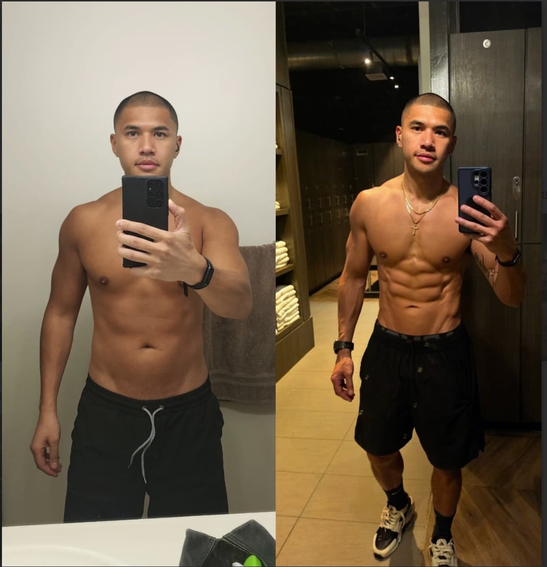 Drew Lauchengco, 90 day transformation, side by side before and after